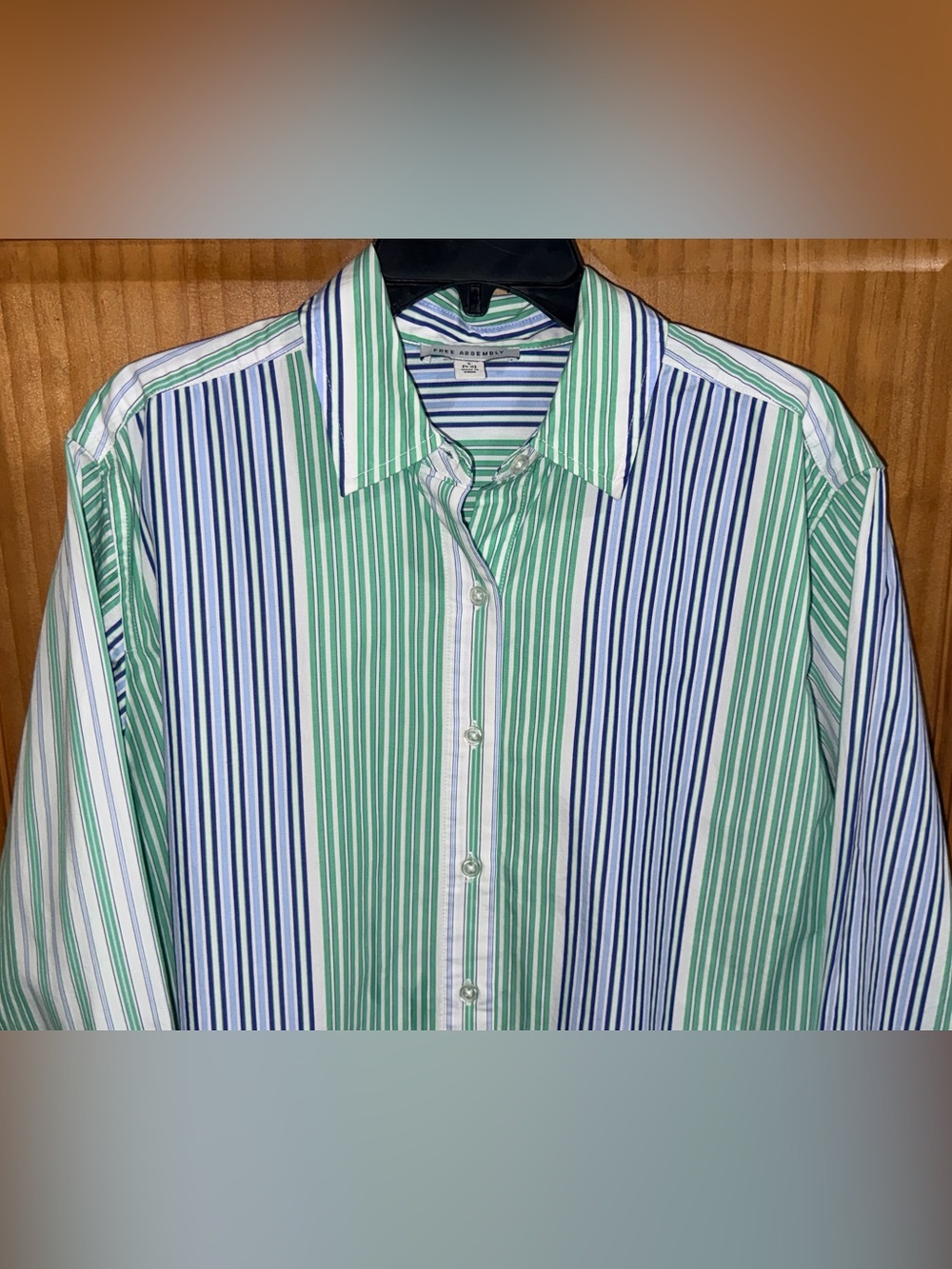 Free Assembly Oversized Striped Button-Down Shirt-Green & Blue-S-EC. - Picture 4 of 13